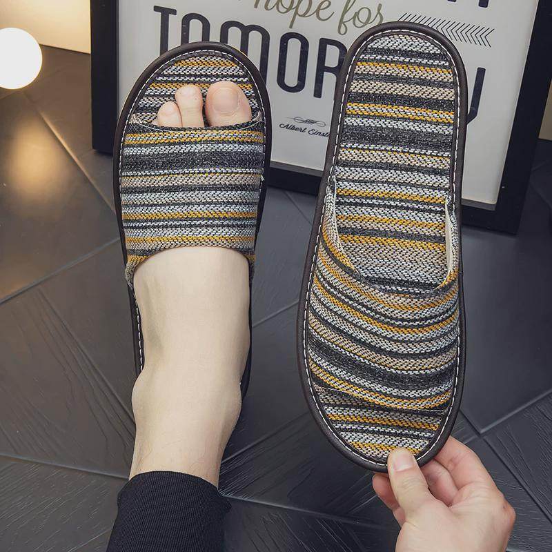 夏季波西条纹居家亚男女凉拖鞋室内防滑软底防臭亚麻布艺拖鞋,淘宝优惠券,粉丝福利购,淘宝优惠卷