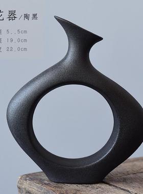 粗陶创意禅意日式小花瓶干花花器陶瓷工艺品摆件家居装饰陶艺花插