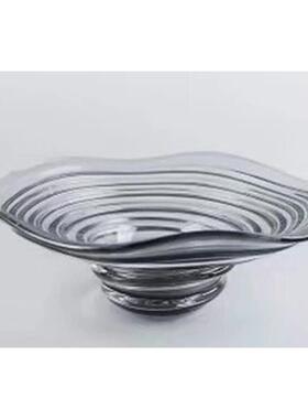 意式轻奢波浪造型玻璃水果盘装饰品创意客厅摆件酒店会所摆设严选