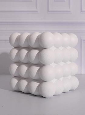 欧式创意树脂白色圆球堆积售楼部摆件样板房正方体卧室书房装饰品