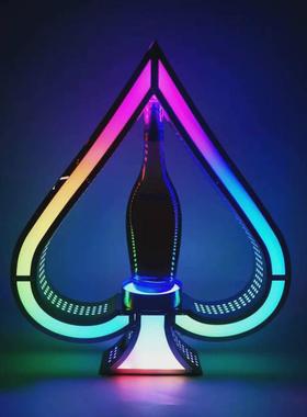 LED发光黑桃A酒座不锈钢香槟酒托酒吧KTV洋酒展示架酒具酒架