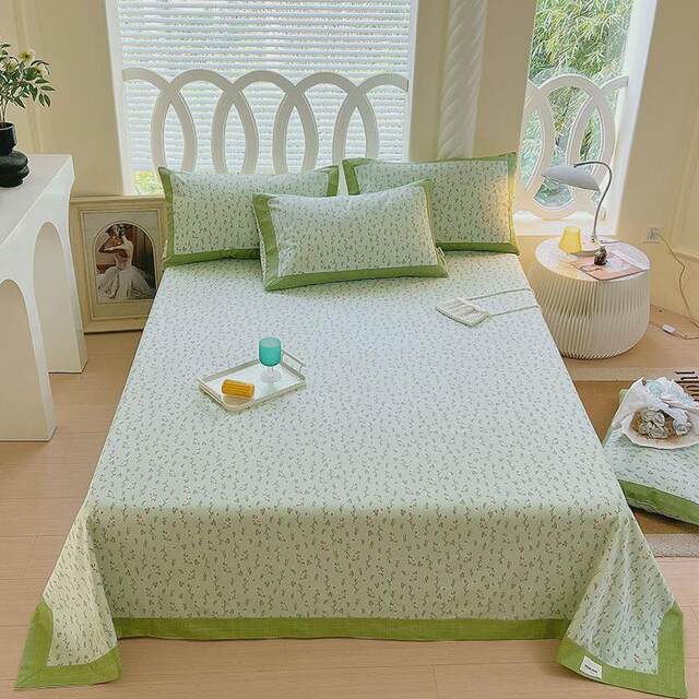 Pure cotton old coarse cloth bed sheet single piece 100 cotton three-piece set single cotton linen dormitory bed single pillowcase 2 floral