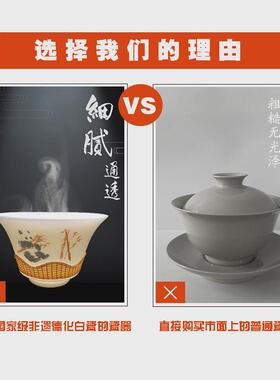 热销非抱瓷胎竹编道明手工艺品竹丝扣瓷熊猫遗竹三才盖碗茶具伴手