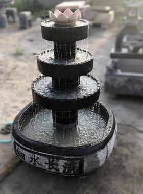 石雕流水摆件仿古石材花盆流水流水商场室内落地庭院组合老石槽