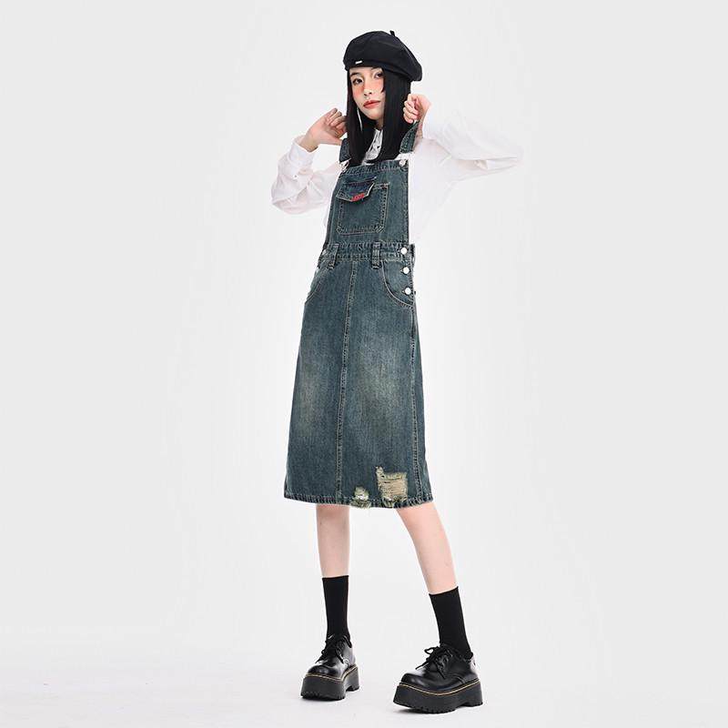 牛仔背带女2025夏季小个子设计感显瘦宽松中长款背带裙,淘宝优惠券,粉丝福利购,淘宝优惠卷