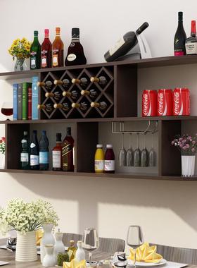 xyt批发简约墙上吊柜酒架悬挂实木格子墙壁圆角壁挂红酒柜餐厅吧