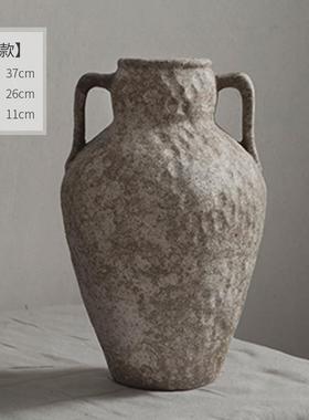 手工复古陶瓷花瓶侘寂风景德镇粗陶罐陶器大花盆酒店民宿装饰摆件