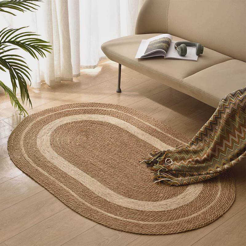 手工藤编蒲草椭圆形地毯地垫卧室民宿酒店样板间装饰垫子摄影网红,淘宝优惠券,粉丝福利购,淘宝优惠卷