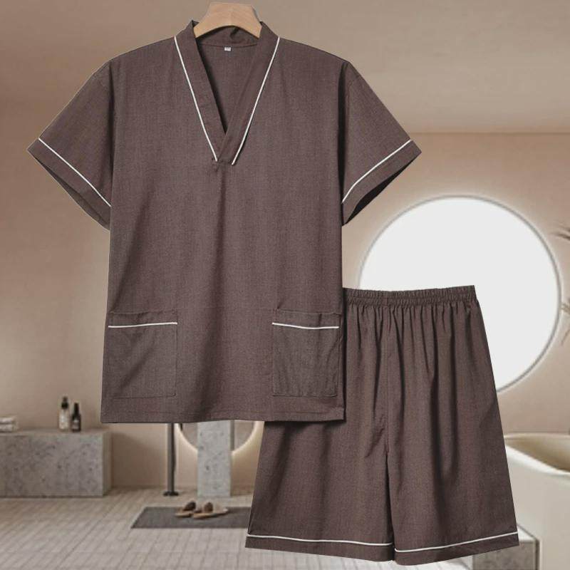 新款汗蒸服男款苎麻足浴服高档洗浴中心客人睡衣洋气按摩服男,淘宝优惠券,粉丝福利购,淘宝优惠卷