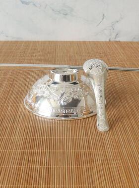 【银藏品】镀银碗传世勺银筷皮盒三件套银鱼碗套装工艺品摆件