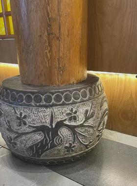 石雕柱石仿古柱鼓墩青石柱墩底座石墩子圆墩空心石柱础柱顶墩