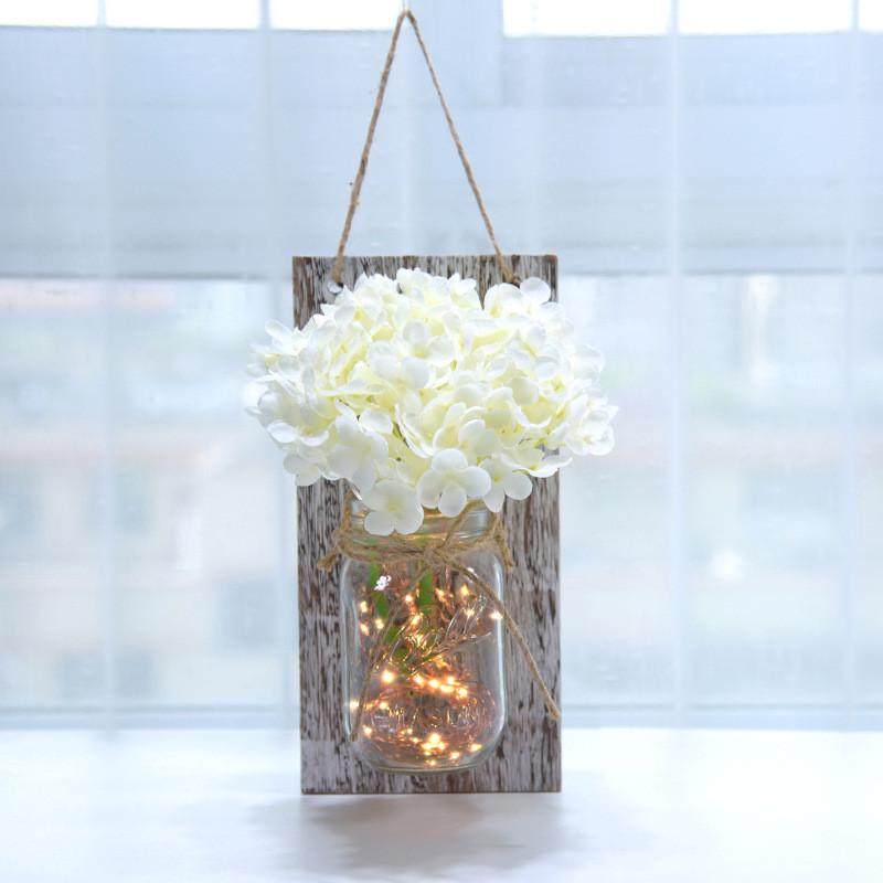 853梅森罐农舍装饰木制品墙壁装饰仿真花壁挂绣球5米50灯实价 - 图1