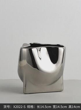 电镀银色轻奢陶瓷花瓶摆件家居酒店软装客厅餐桌插花器跨进花盆