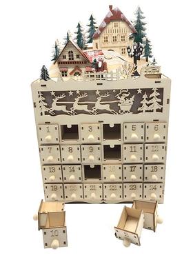 【现货定制】圣诞装饰礼品24天倒计时日历摆件木制led灯手工艺品