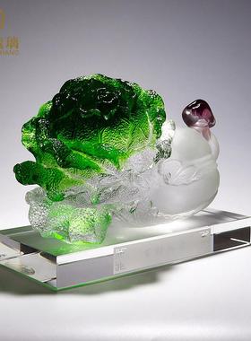 热销琉璃公司开业大百财客厅装饰摆件家居酒柜水晶工艺品店铺白菜
