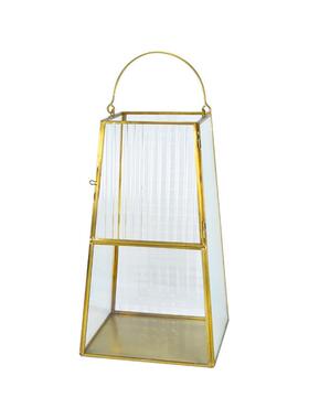 批发梯形手提水晶玻璃风灯欧式玻璃风灯烛台摆件蜡烛创意金属风灯