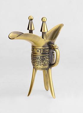 仿古青铜器皿酒具三爵杯商务礼品白酒盅摆件可饮用酒爵杯