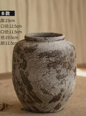 台面复古粗陶花瓶新中式陶罐侘寂陶瓷电视柜插花水培装饰摆件花器