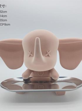 轻奢植绒酒托盘摆件入户玄关钥匙收纳盘卡通小飞象电视柜餐装饰品