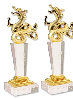 创意金属龙舟比赛奖杯制作锌合金龙水晶奖座新款颁奖年会制作摆件