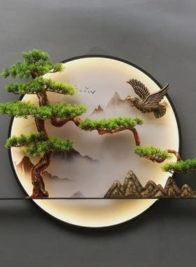 客厅壁挂墙面装饰品酒店办公室茶室新中式背景画玄关餐厅挂饰带灯