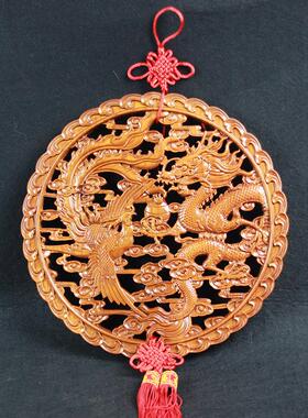 桃木福字圆形中国结木雕挂件镂空雕刻工艺品客厅挂饰中式装饰家居