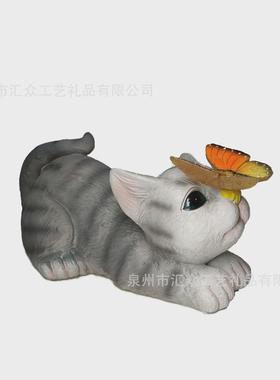 新款猫咪花园装饰摆件户外仿真太阳能灯动物树脂工艺品跨境新品