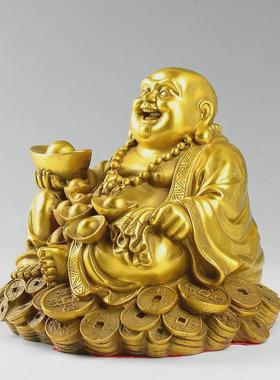 全黄铜元宝弥勒佛像家用装饰品笑佛摆件客厅电视柜工艺品中式礼品