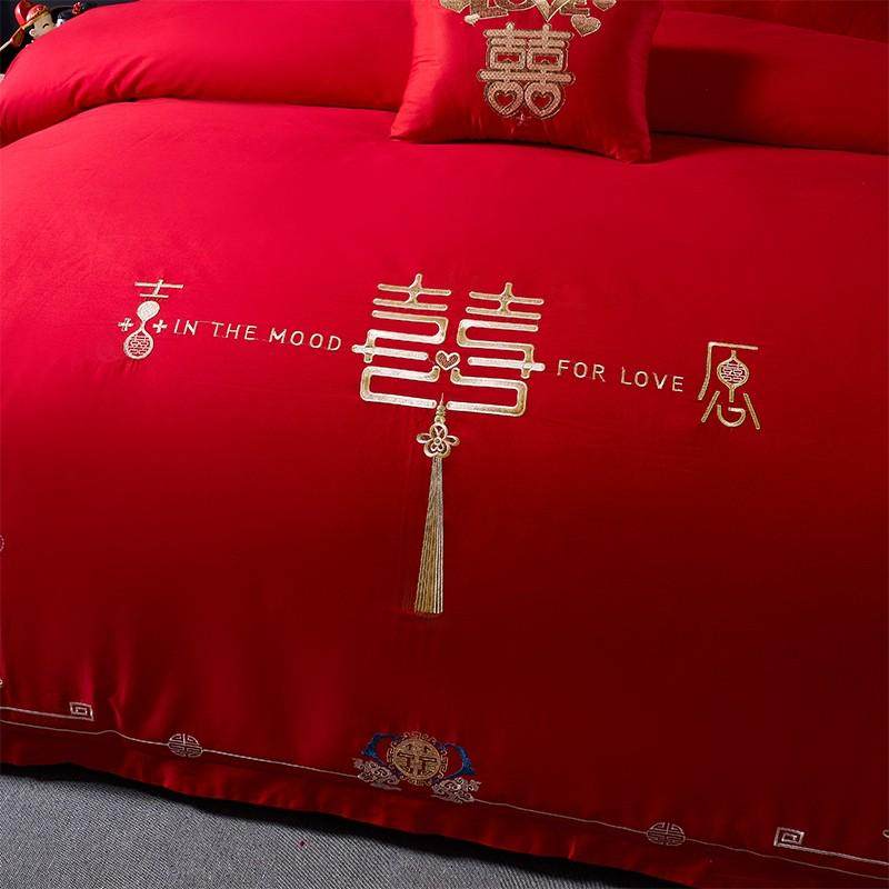 新中式200支婚庆四件套红色纯棉刺绣六件套床单全棉结婚床上用品4,淘宝优惠券,粉丝福利购,淘宝优惠卷