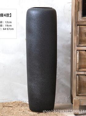 景德镇落地花瓶黑色粗酒店陶罐名宿客厅摆件日式现代简约装饰品