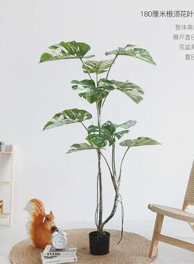 北欧仿真树龟背竹盆栽室内外橱窗落地绿植摆件装饰景观植物造景树
