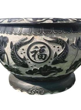 石雕鱼缸门海荷花鱼水缸石材石缸青石做旧花缸老大缸庭院景观摆件