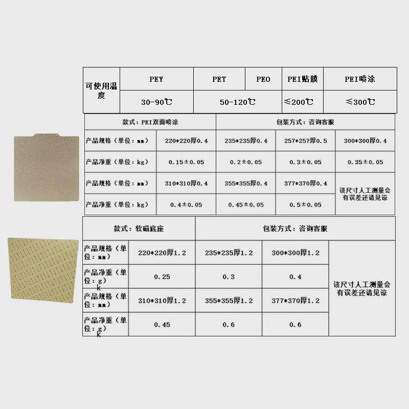 3d打印机配件PEI双面打印pei弹簧钢板软磁底座热床打印面板软磁贴,淘宝优惠券,粉丝福利购,淘宝优惠卷