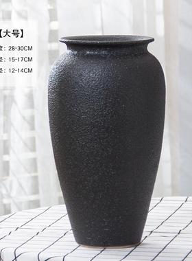 景德镇黑色磨砂插干花现代简约禅意陶瓷花瓶新中式台面客厅大复古