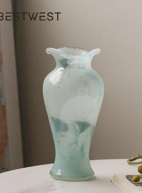 热销Bestwest中式芬顿荷叶边玻璃花瓶摆件高级感家居客厅轻奢花器