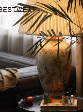 热销博西新中式家居复古轻奢软床陶瓷台灯家居高级感别墅装饰品套