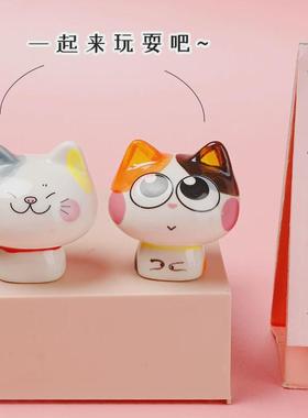 猫咪摆件迷你可爱桌面办公室书桌房间陶瓷饰品系小摆件小礼物