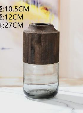 现代简约自然风创意木墩玻璃花瓶桌面居家插花摆件装饰百合书房