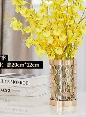现代轻奢金属玻璃花瓶摆件美式客厅风格家居餐桌玄关装饰工艺品