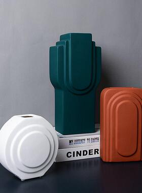 热销纯色插花艺术建筑风陶瓷花瓶摆件家居彩绘瓷器客厅玄关装饰工