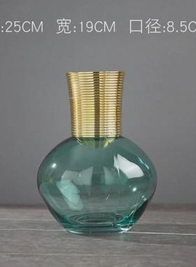 圆形金属玻璃花瓶风格金色轻奢花器插花干花室内装饰品电视柜后插