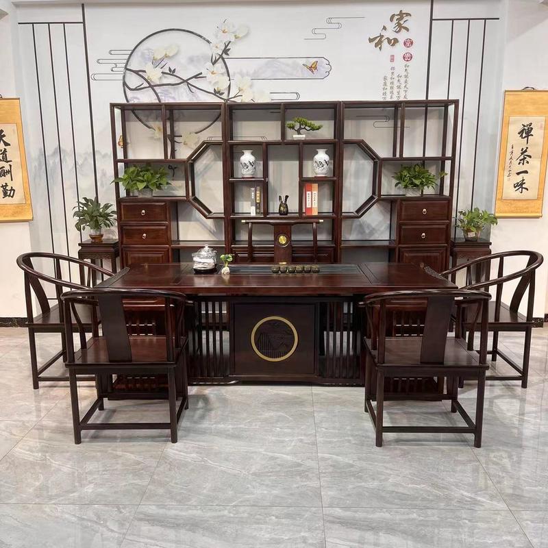 Solid wood tea table and chair combination office modern simple one table and five chairs home living room tea table tea set integrated tea table
