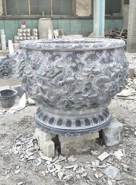 直销石雕鱼缸仿古花盆鱼缸户外庭院摆件青石花盆仿古鱼缸养鱼