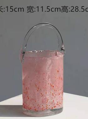 碧轩吕林霞手提篮玻璃花瓶包包粉色创意新品摆件花瓶插花花艺师