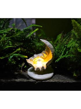 新品羽毛睡天使树脂太阳能雕像工艺品摆件