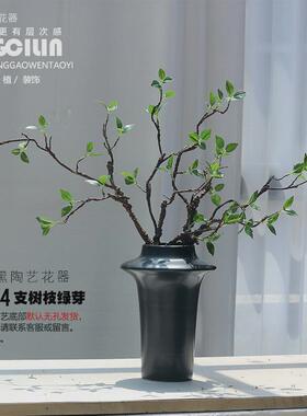 新中式民宿书房客厅装饰居家饰品陶瓷花瓶摆件黑色三件套软装桌面