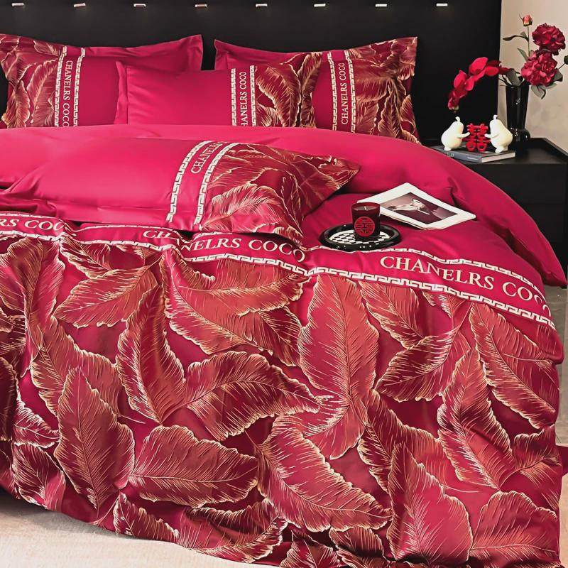 中式结婚四件套红色被套100S长绒棉纯棉被罩婚庆陪嫁床单床上用品,淘宝优惠券,粉丝福利购,淘宝优惠卷