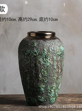 复古做客厅中式景德镇陶瓷小花瓶旧插干花玄关摆件陶罐粗陶花盆