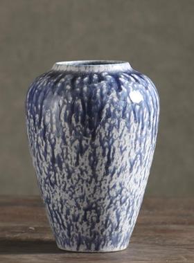 复古陶瓷小花瓶雪花蓝景德镇新中式陶罐青花色颜色釉客厅桌面插花