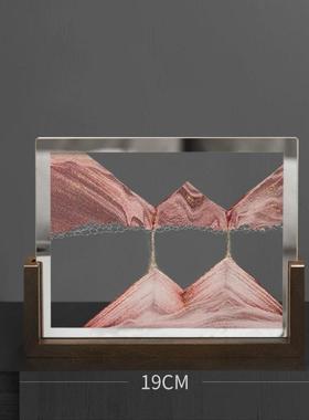 创意木底座镜面流沙画摆件沙漏玻璃工艺品桌面摆件家居礼品装饰品
